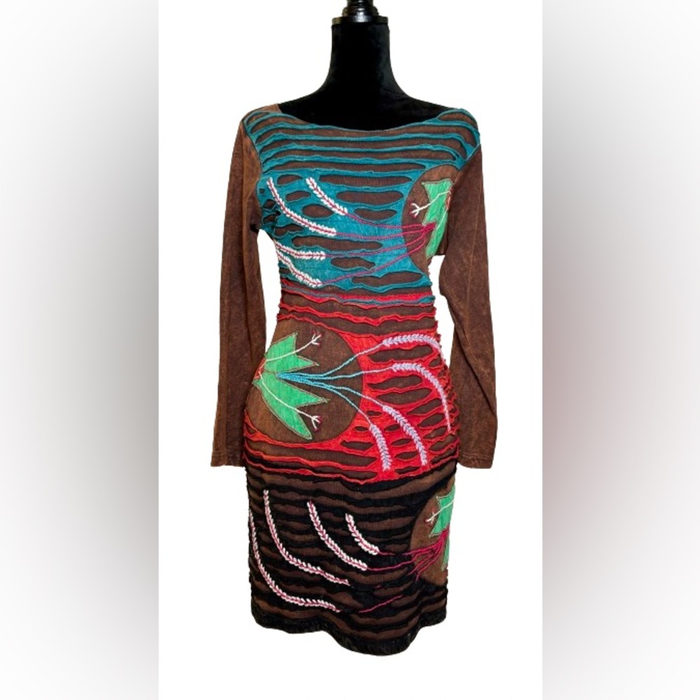Rising International Long Sleeve Dress Mini XL Rust Boho Hippie